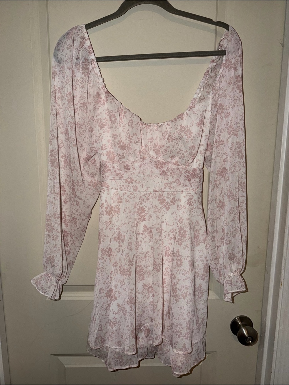 Thirty/Thirty LA Pink and White Floral Long Sleeve Mini Babydoll Dress Sz XL